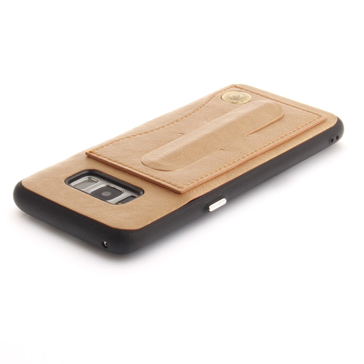 For Galaxy S8 TPU + Leather Pasted Litchi Texture Protective Back Case with Holder & Card Slots