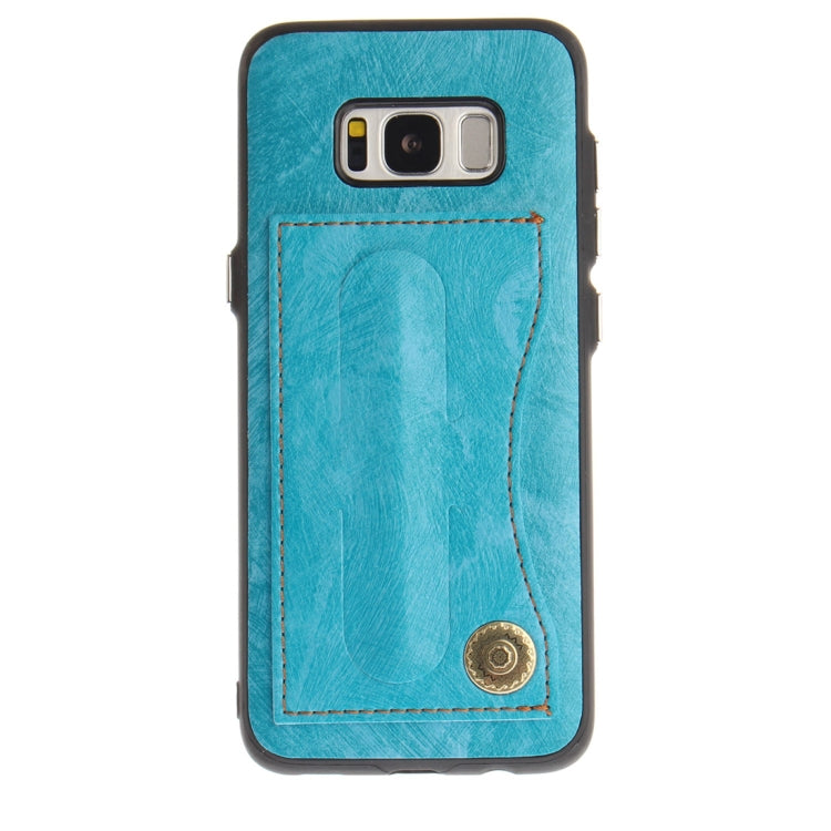 For Galaxy S8 TPU + Leather Pasted Litchi Texture Protective Back Case with Holder & Card Slots
