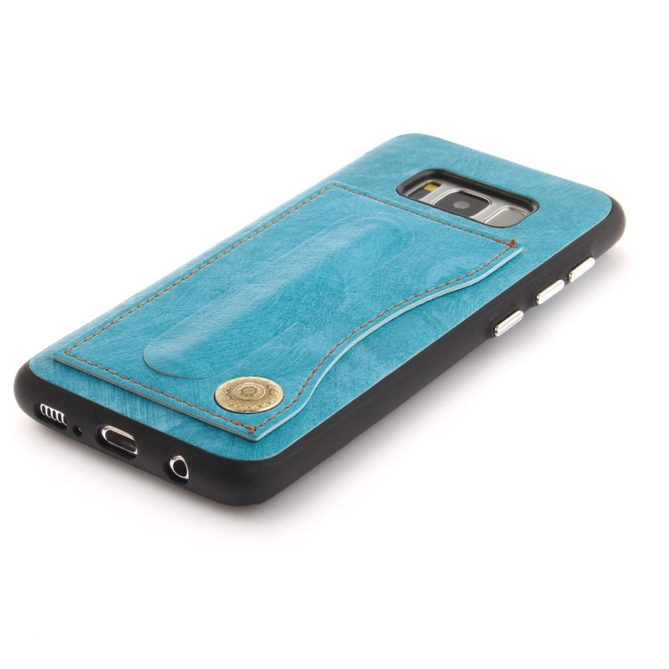 For Galaxy S8 TPU + Leather Pasted Litchi Texture Protective Back Case with Holder & Card Slots