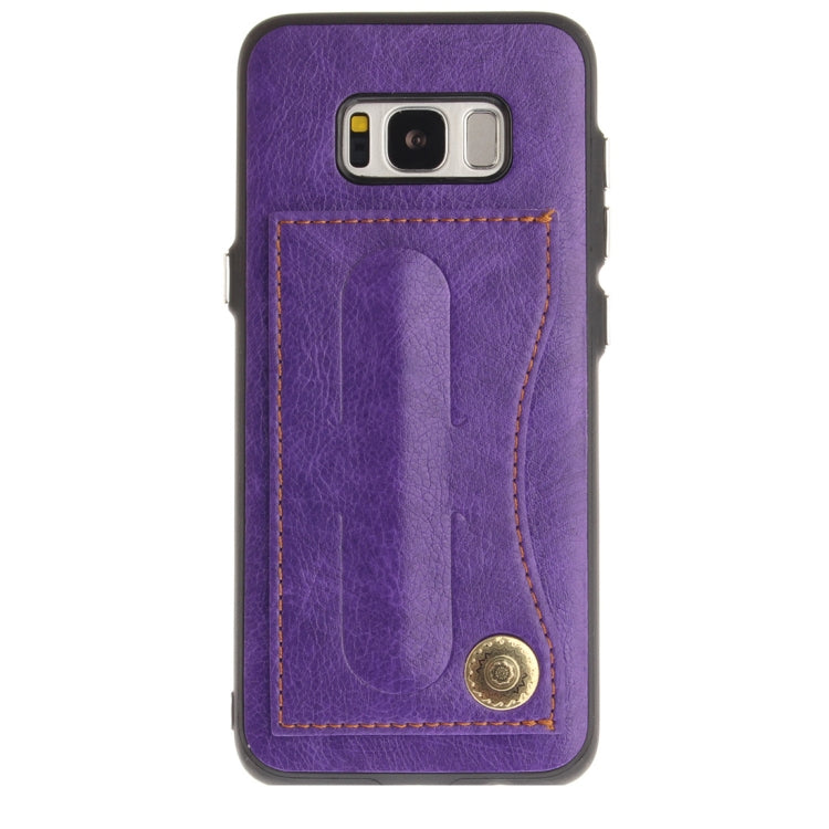 For Galaxy S8 TPU + Leather Pasted Litchi Texture Protective Back Case with Holder & Card Slots