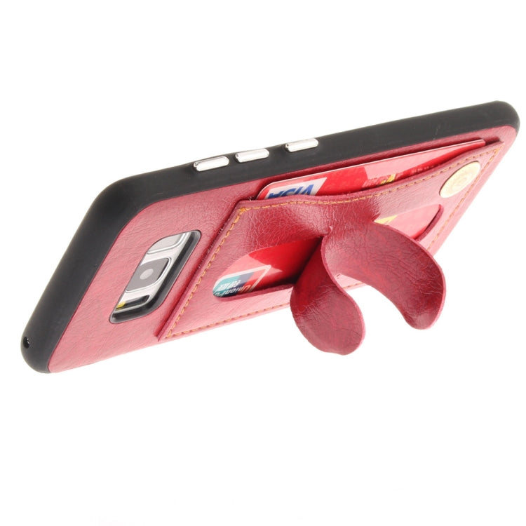 For Galaxy S8 TPU + Leather Pasted Litchi Texture Protective Back Case with Holder & Card Slots