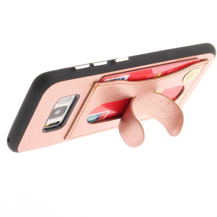 For Galaxy S8 TPU + Leather Pasted Litchi Texture Protective Back Case with Holder & Card Slots