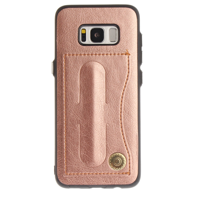 For Galaxy S8 TPU + Leather Pasted Litchi Texture Protective Back Case with Holder & Card Slots