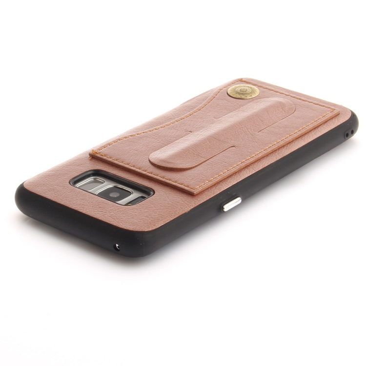 For Galaxy S8 TPU + Leather Pasted Litchi Texture Protective Back Case with Holder & Card Slots