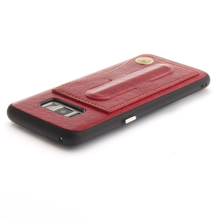 For Galaxy S8 TPU + Leather Pasted Litchi Texture Protective Back Case with Holder & Card Slots