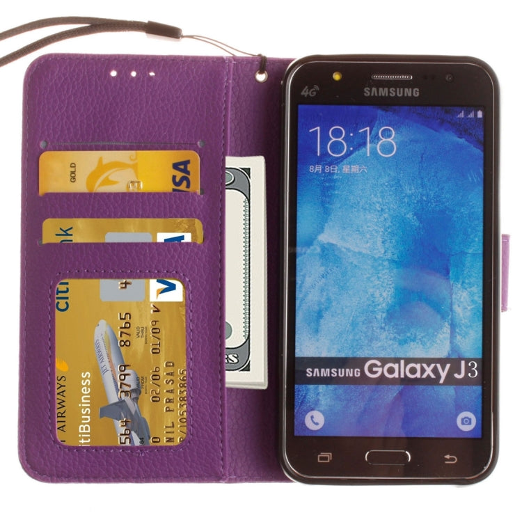 For Galaxy J3 (2016) / J310 LItchi Texture Horizontal Flip PU Leather Case with Holder & Card Slots & Wallet & Photo Frame & Lanyard