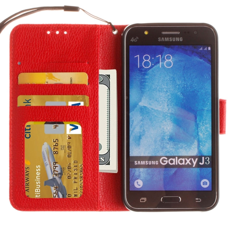 For Galaxy J3 (2016) / J310 LItchi Texture Horizontal Flip PU Leather Case with Holder & Card Slots & Wallet & Photo Frame & Lanyard