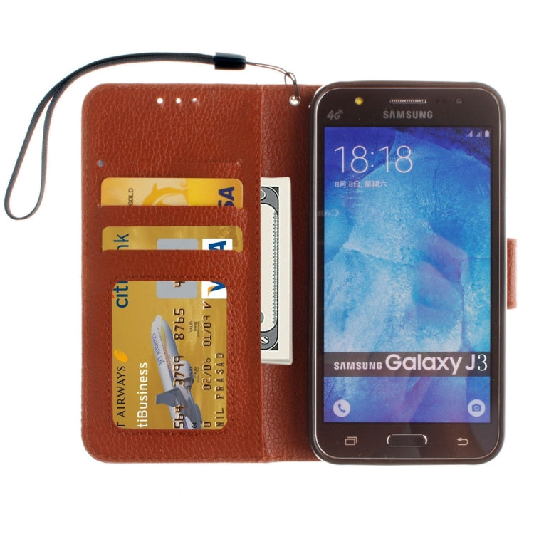 For Galaxy J3 (2016) / J310 LItchi Texture Horizontal Flip PU Leather Case with Holder & Card Slots & Wallet & Photo Frame & Lanyard
