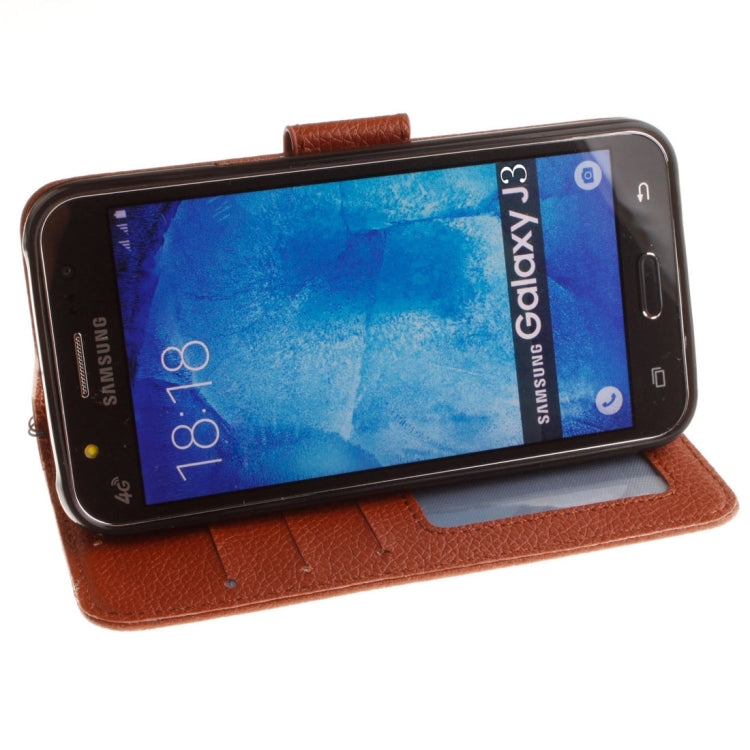 For Galaxy J3 (2016) / J310 LItchi Texture Horizontal Flip PU Leather Case with Holder & Card Slots & Wallet & Photo Frame & Lanyard