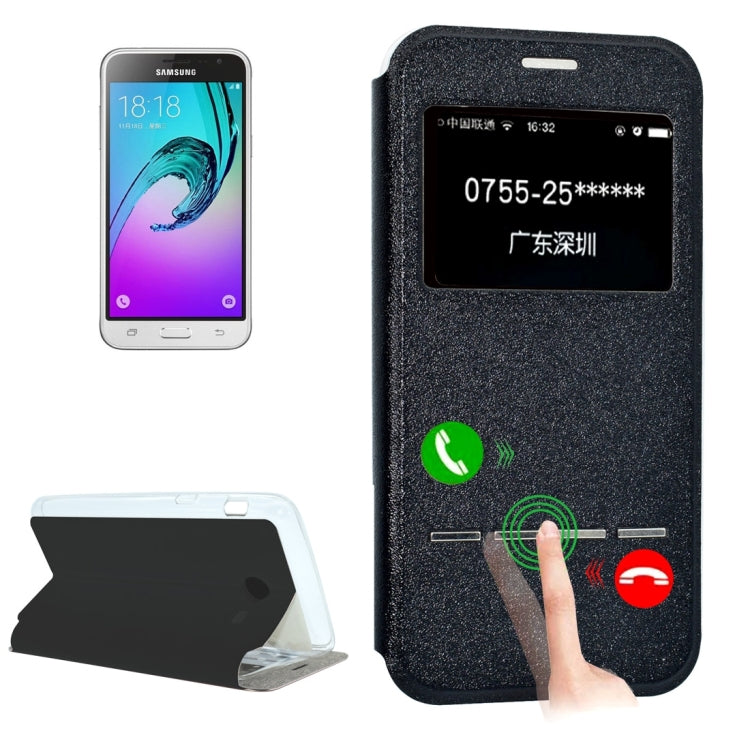 For Galaxy J3 (2017) (US Version) Frosted Texture Horizontal Flip Leather Case with Call Display ID & SlideUnlock Slip & Holder