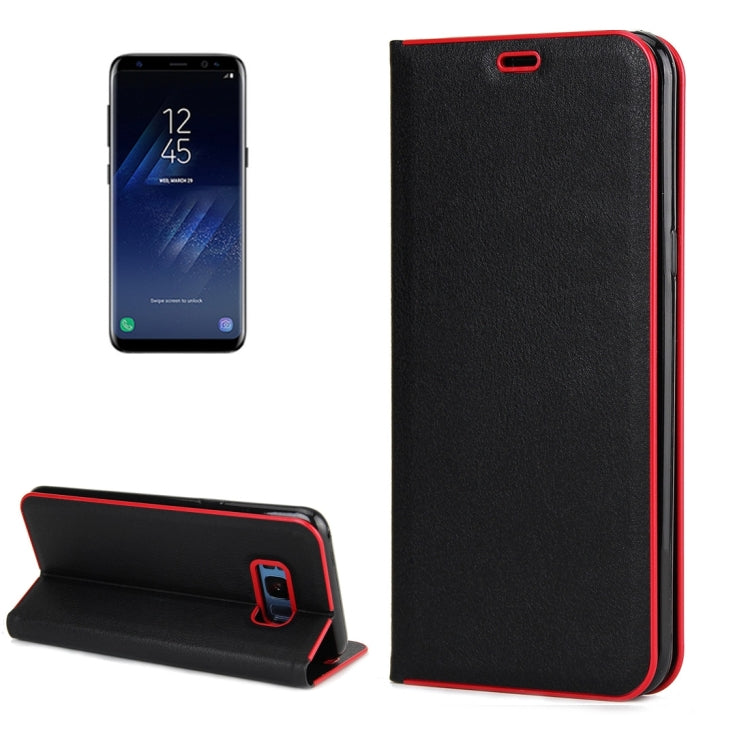 For Galaxy S8 Cowhide Texture PC Bumper Frame Strong Magnetic Adsorption Horizontal Flip Leather Case with Card Slots & Holder