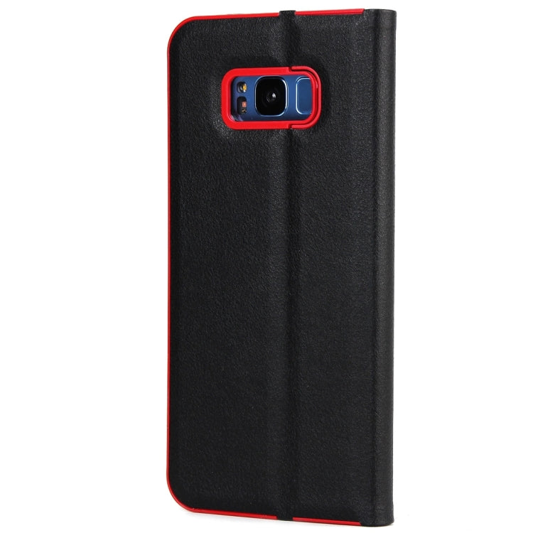 For Galaxy S8 Cowhide Texture PC Bumper Frame Strong Magnetic Adsorption Horizontal Flip Leather Case with Card Slots & Holder
