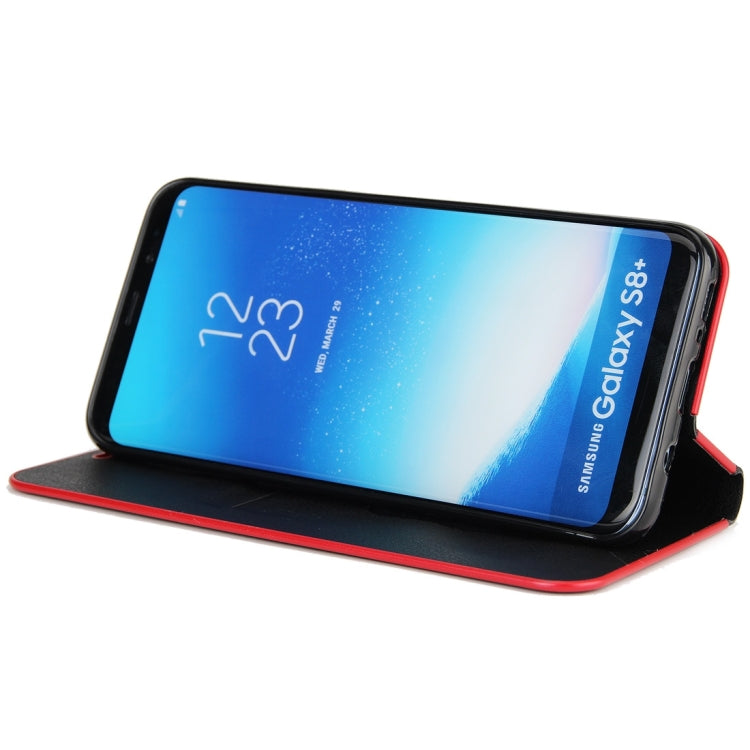 For Galaxy S8 Cowhide Texture PC Bumper Frame Strong Magnetic Adsorption Horizontal Flip Leather Case with Card Slots & Holder