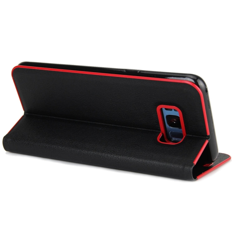 For Galaxy S8 Cowhide Texture PC Bumper Frame Strong Magnetic Adsorption Horizontal Flip Leather Case with Card Slots & Holder