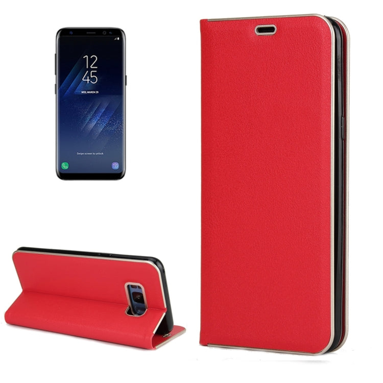 For Galaxy S8 Cowhide Texture PC Bumper Frame Strong Magnetic Adsorption Horizontal Flip Leather Case with Card Slots & Holder