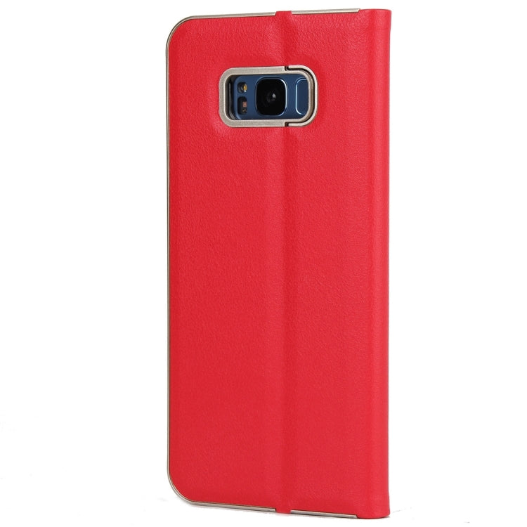 For Galaxy S8 Cowhide Texture PC Bumper Frame Strong Magnetic Adsorption Horizontal Flip Leather Case with Card Slots & Holder