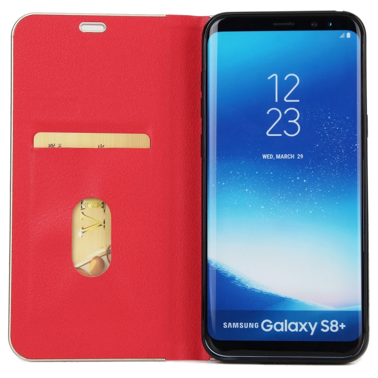 For Galaxy S8 Cowhide Texture PC Bumper Frame Strong Magnetic Adsorption Horizontal Flip Leather Case with Card Slots & Holder