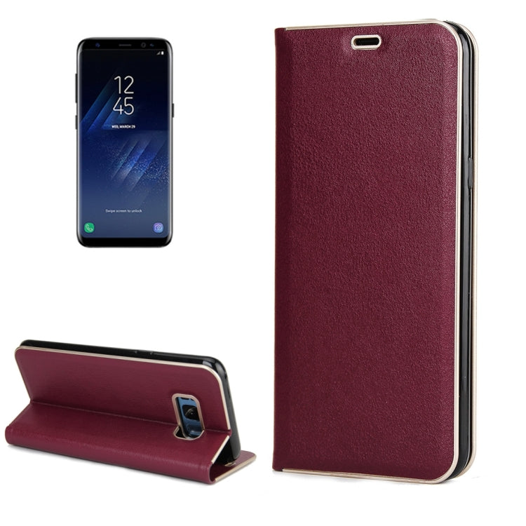 For Galaxy S8 Cowhide Texture PC Bumper Frame Strong Magnetic Adsorption Horizontal Flip Leather Case with Card Slots & Holder