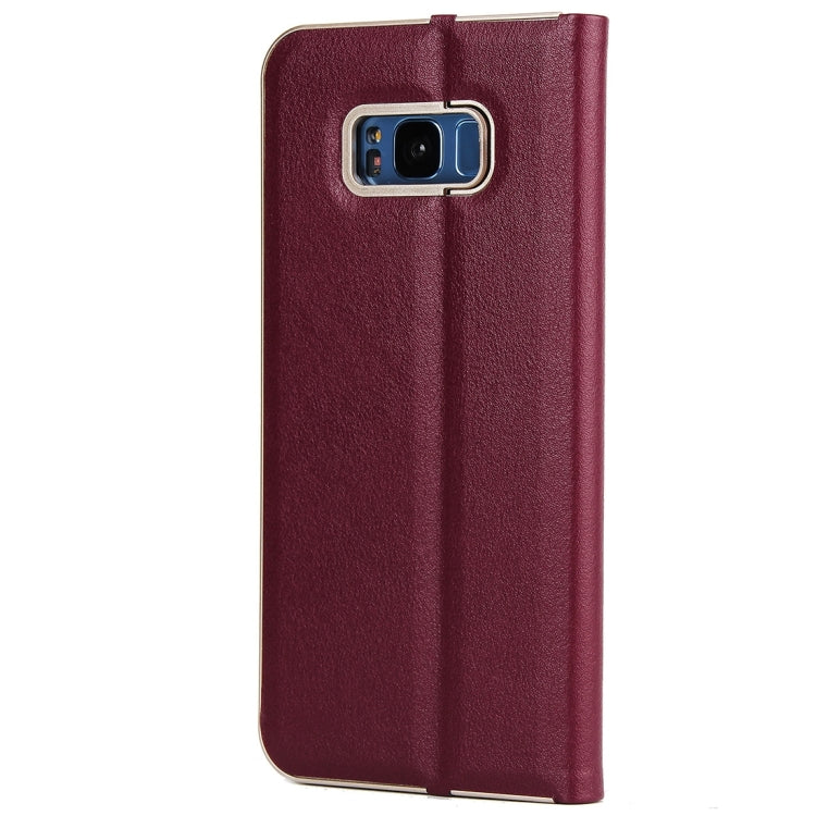 For Galaxy S8 Cowhide Texture PC Bumper Frame Strong Magnetic Adsorption Horizontal Flip Leather Case with Card Slots & Holder