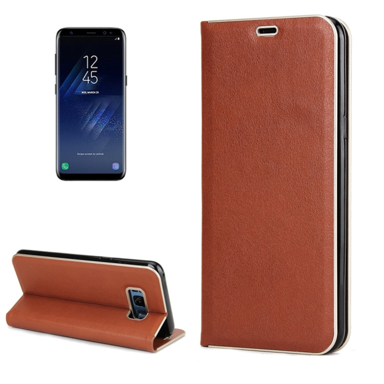 For Galaxy S8 Cowhide Texture PC Bumper Frame Strong Magnetic Adsorption Horizontal Flip Leather Case with Card Slots & Holder