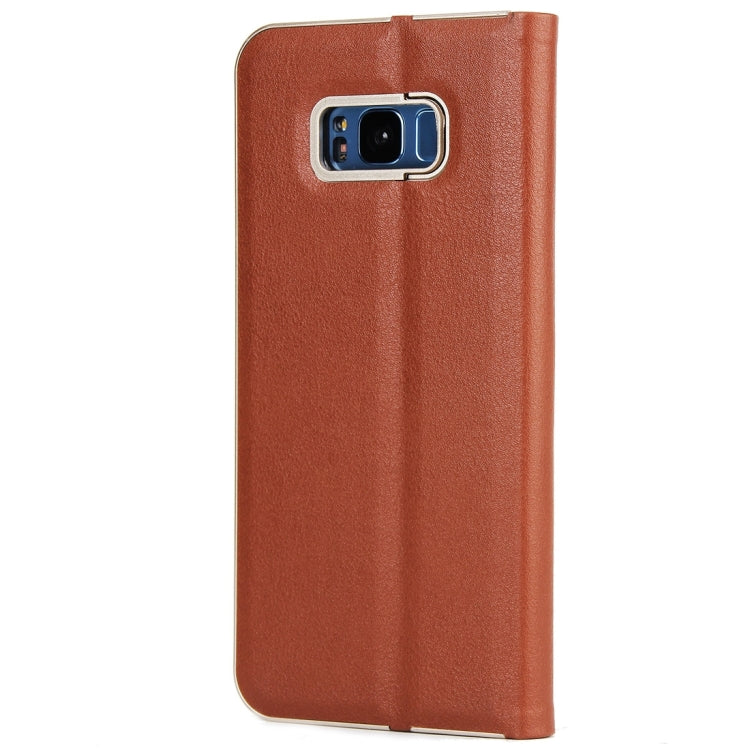 For Galaxy S8 Cowhide Texture PC Bumper Frame Strong Magnetic Adsorption Horizontal Flip Leather Case with Card Slots & Holder