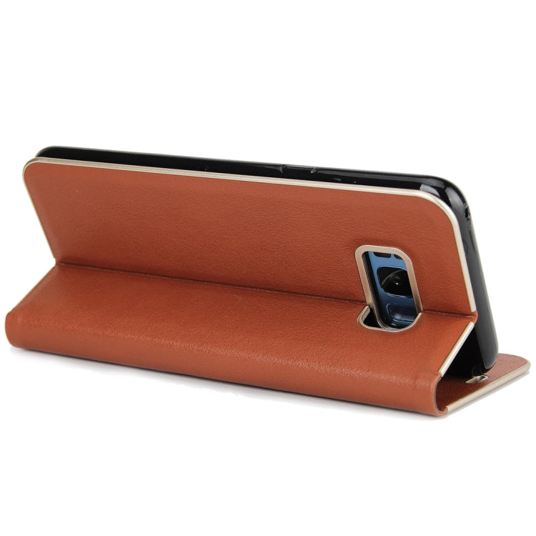 For Galaxy S8 Cowhide Texture PC Bumper Frame Strong Magnetic Adsorption Horizontal Flip Leather Case with Card Slots & Holder