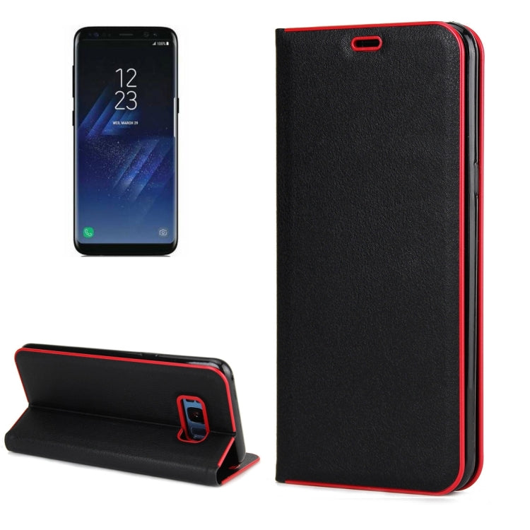 For Galaxy S8 + / G9550 Cowhide Texture PC Bumper Frame Strong Magnetic Adsorption Horizontal Flip Leather Case with Card Slots & Holder