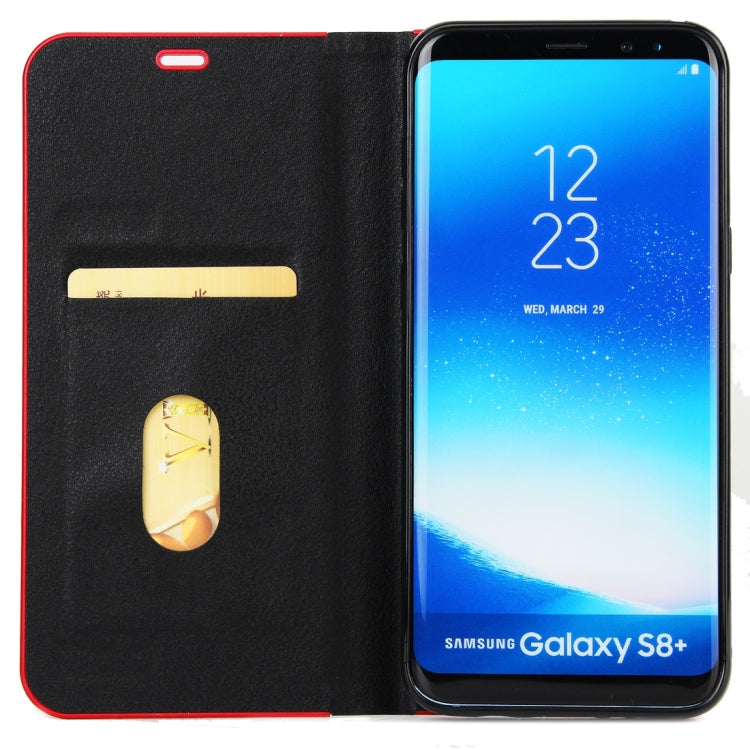 For Galaxy S8 + / G9550 Cowhide Texture PC Bumper Frame Strong Magnetic Adsorption Horizontal Flip Leather Case with Card Slots & Holder