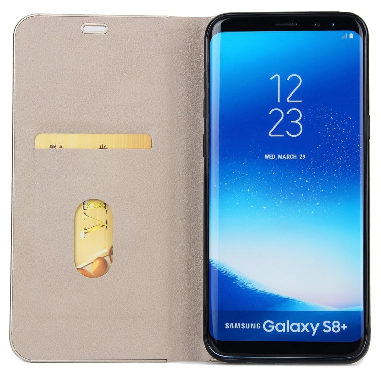For Galaxy S8 + / G9550 Cowhide Texture PC Bumper Frame Strong Magnetic Adsorption Horizontal Flip Leather Case with Card Slots & Holder
