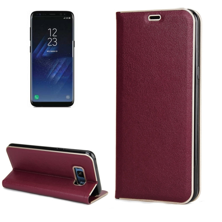 For Galaxy S8 + / G9550 Cowhide Texture PC Bumper Frame Strong Magnetic Adsorption Horizontal Flip Leather Case with Card Slots & Holder