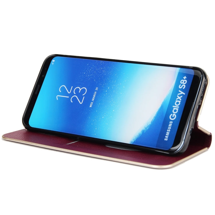 For Galaxy S8 + / G9550 Cowhide Texture PC Bumper Frame Strong Magnetic Adsorption Horizontal Flip Leather Case with Card Slots & Holder