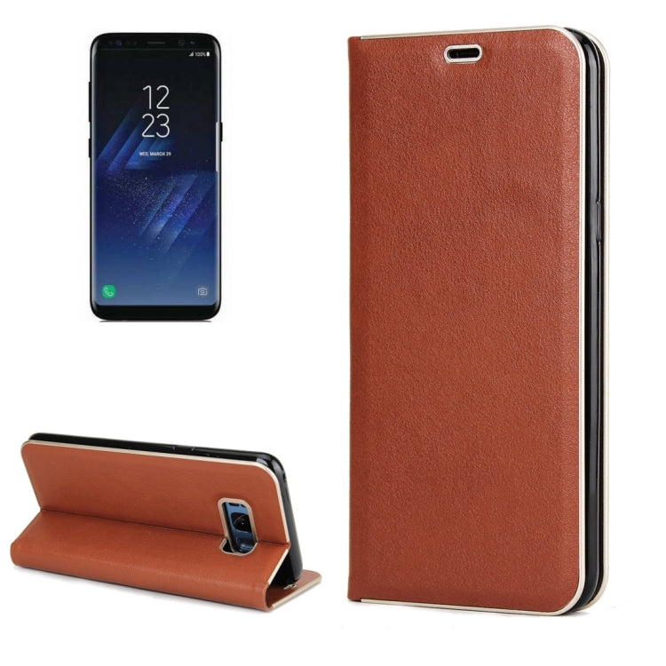For Galaxy S8 + / G9550 Cowhide Texture PC Bumper Frame Strong Magnetic Adsorption Horizontal Flip Leather Case with Card Slots & Holder