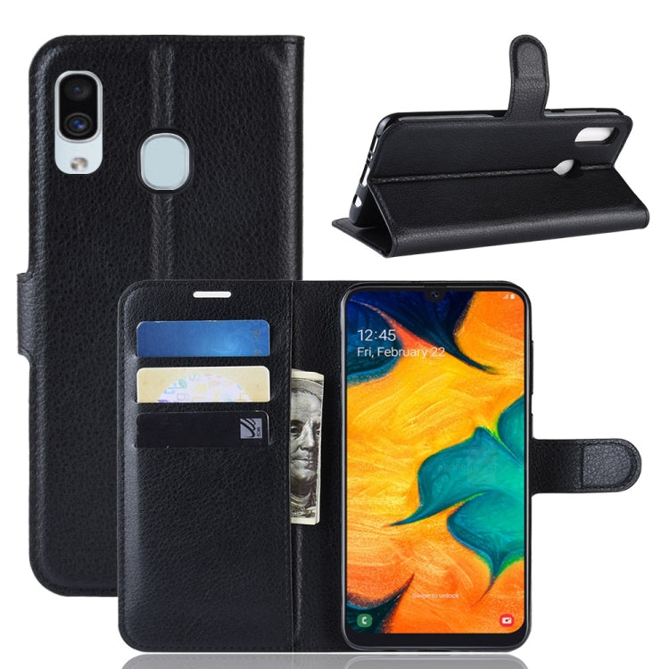 Litchi Texture Horizontal Flip Leather Case for Galaxy A20 & A30, with Wallet & Holder & Card Slots