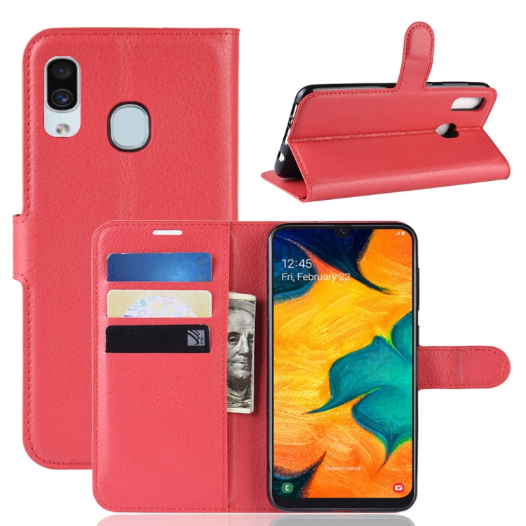 Litchi Texture Horizontal Flip Leather Case for Galaxy A20 & A30, with Wallet & Holder & Card Slots