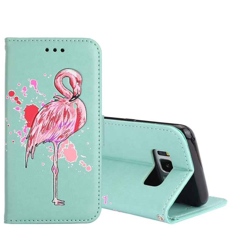 For Galaxy S8 Glittery Powder Flamingo Print Horizontal Flip Leather Case with Holder & Wallet & Card Slots & Photo Frame