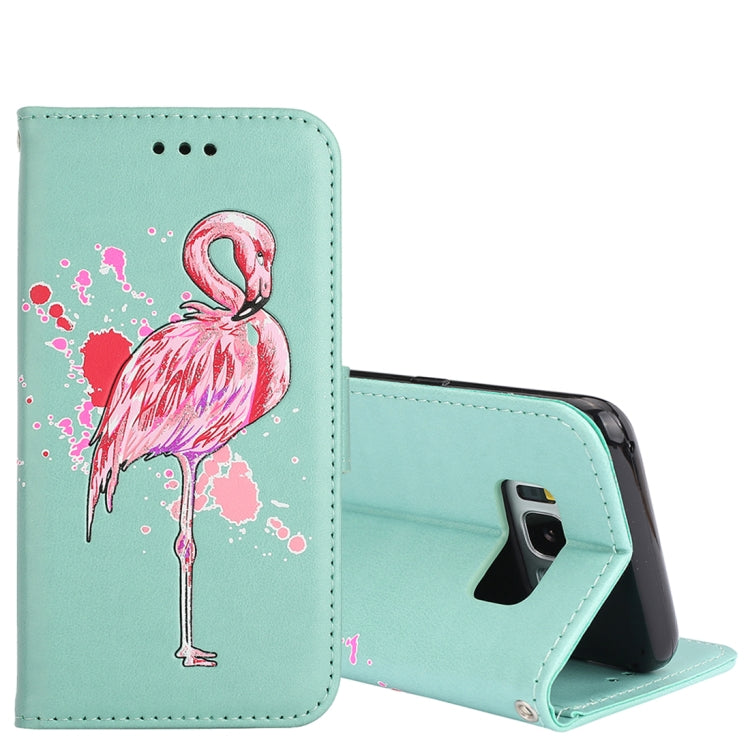 For Galaxy S8+ Glittery Powder Flamingo Print Horizontal Flip Leather Case with Holder & Wallet & Card Slots & Photo Frame