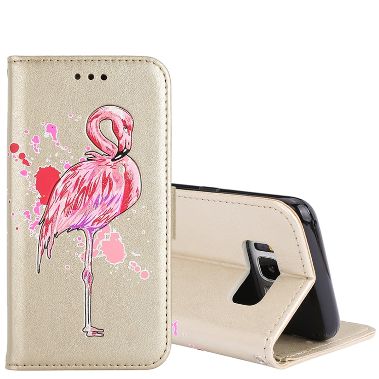 For Galaxy S8+ Glittery Powder Flamingo Print Horizontal Flip Leather Case with Holder & Wallet & Card Slots & Photo Frame