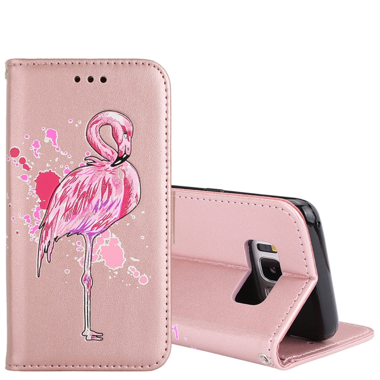 For Galaxy S8+ Glittery Powder Flamingo Print Horizontal Flip Leather Case with Holder & Wallet & Card Slots & Photo Frame