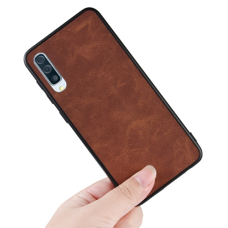Shockproof Sheep Skin PC + PU + TPU Case for Galaxy A70 (Brown)