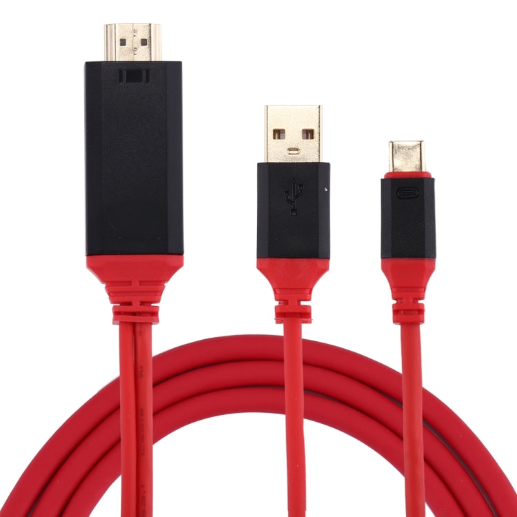 2m USB-C / Type-C to HDMI 4K*2K 30Hz UHD Graphics Video Extender Converter Cable with Smart Power Charge, For Galaxy S9 & S9 + & S8 & S8 + & Note 8 / HTC 10 / Huawei Mate 10 & Mate 10 Pro & P20 & P20 Pro / MacBook 12 inch / MacBook Pro(Red)