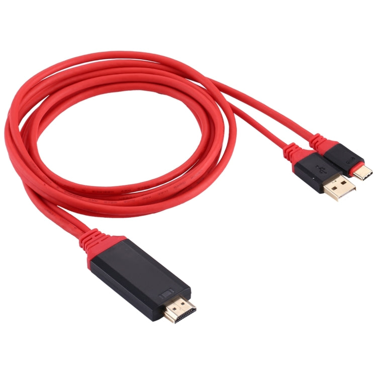 2m USB-C / Type-C to HDMI 4K*2K 30Hz UHD Graphics Video Extender Converter Cable with Smart Power Charge, For Galaxy S9 & S9 + & S8 & S8 + & Note 8 / HTC 10 / Huawei Mate 10 & Mate 10 Pro & P20 & P20 Pro / MacBook 12 inch / MacBook Pro(Red)