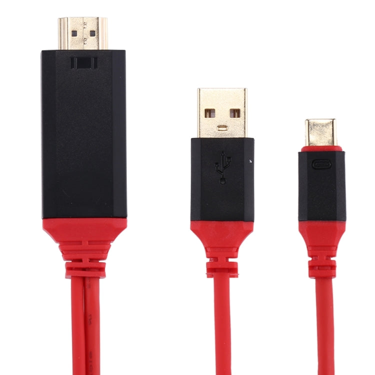 2m USB-C / Type-C to HDMI 4K*2K 30Hz UHD Graphics Video Extender Converter Cable with Smart Power Charge, For Galaxy S9 & S9 + & S8 & S8 + & Note 8 / HTC 10 / Huawei Mate 10 & Mate 10 Pro & P20 & P20 Pro / MacBook 12 inch / MacBook Pro(Red)