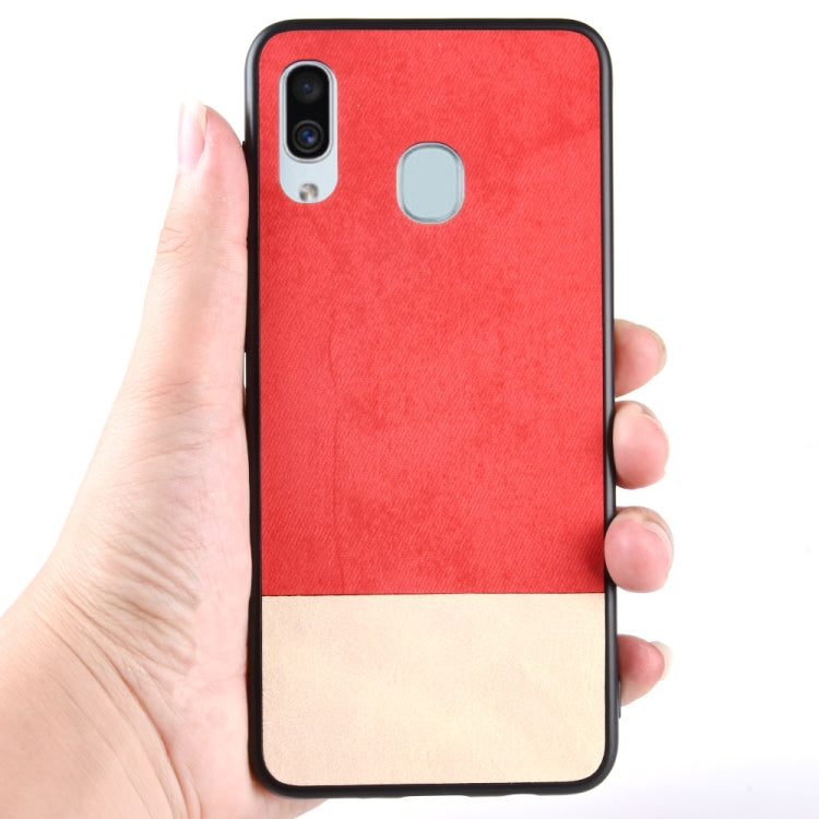 Shockproof Color Matching Denim PC + PU + TPU Case for Galaxy A40