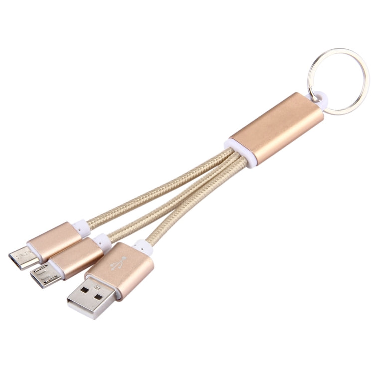 2 in 1 Weave Style Metal Head Micro USB + Micro USB to USB 2.0 Data Sync Charging Adapter Cable with Key Chain for Samsung, Xiaomi, Meizu, Nokia, Google and other Devices with Micro USB Port