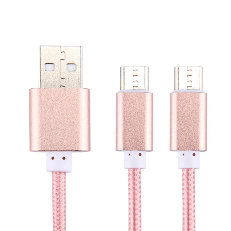 2 in 1 Weave Style Metal Head Micro USB + Micro USB to USB 2.0 Data Sync Charging Adapter Cable with Key Chain for Samsung, Xiaomi, Meizu, Nokia, Google and other Devices with Micro USB Port