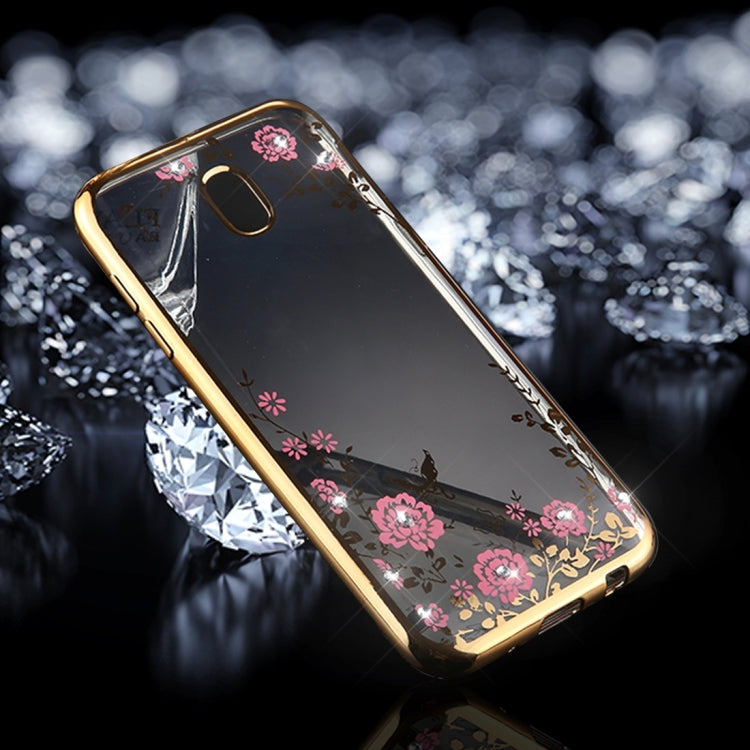 For Galaxy J5 (2017) (EU Version) Flowers Pattern Diamond Encrusted Electroplating Soft TPU Protective Cover Case