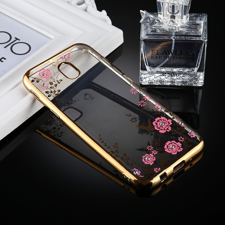 For Galaxy J5 (2017) (EU Version) Flowers Pattern Diamond Encrusted Electroplating Soft TPU Protective Cover Case