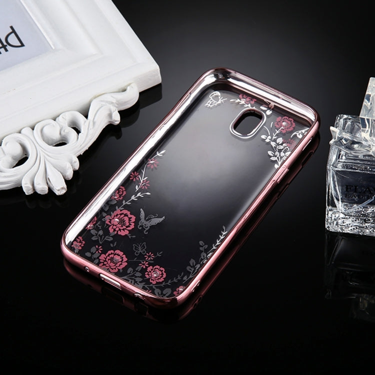 For Galaxy J5 (2017) (EU Version) Flowers Pattern Diamond Encrusted Electroplating Soft TPU Protective Cover Case