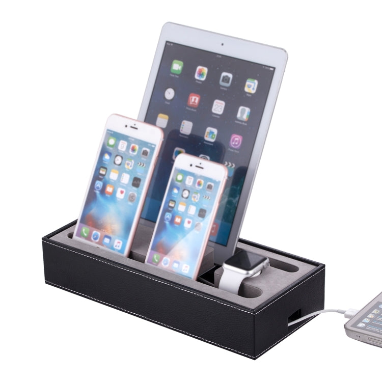 YM-UD07 4 in 1 Leather Casing Multi Device Charging Dock Docking Station Holder, For iPad , iPhone, Galaxy, Huawei, Xiaomi, LG, HTC and Other Smart Phones(Black)