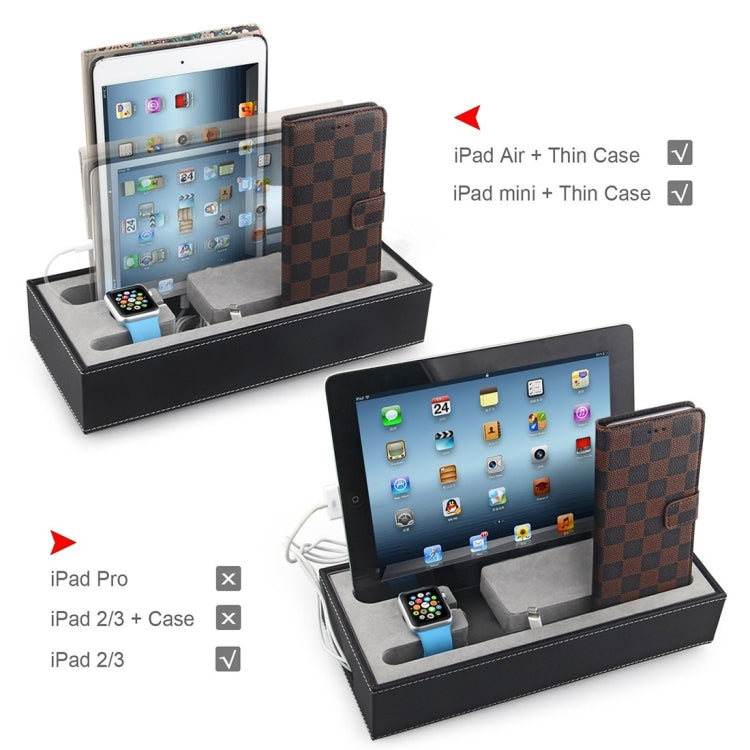 YM-UD07 4 in 1 Leather Casing Multi Device Charging Dock Docking Station Holder, For iPad , iPhone, Galaxy, Huawei, Xiaomi, LG, HTC and Other Smart Phones(Black)